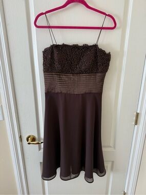 NO BRAND | Vintage elegant beaded strapless chocolate brown cocktail dress